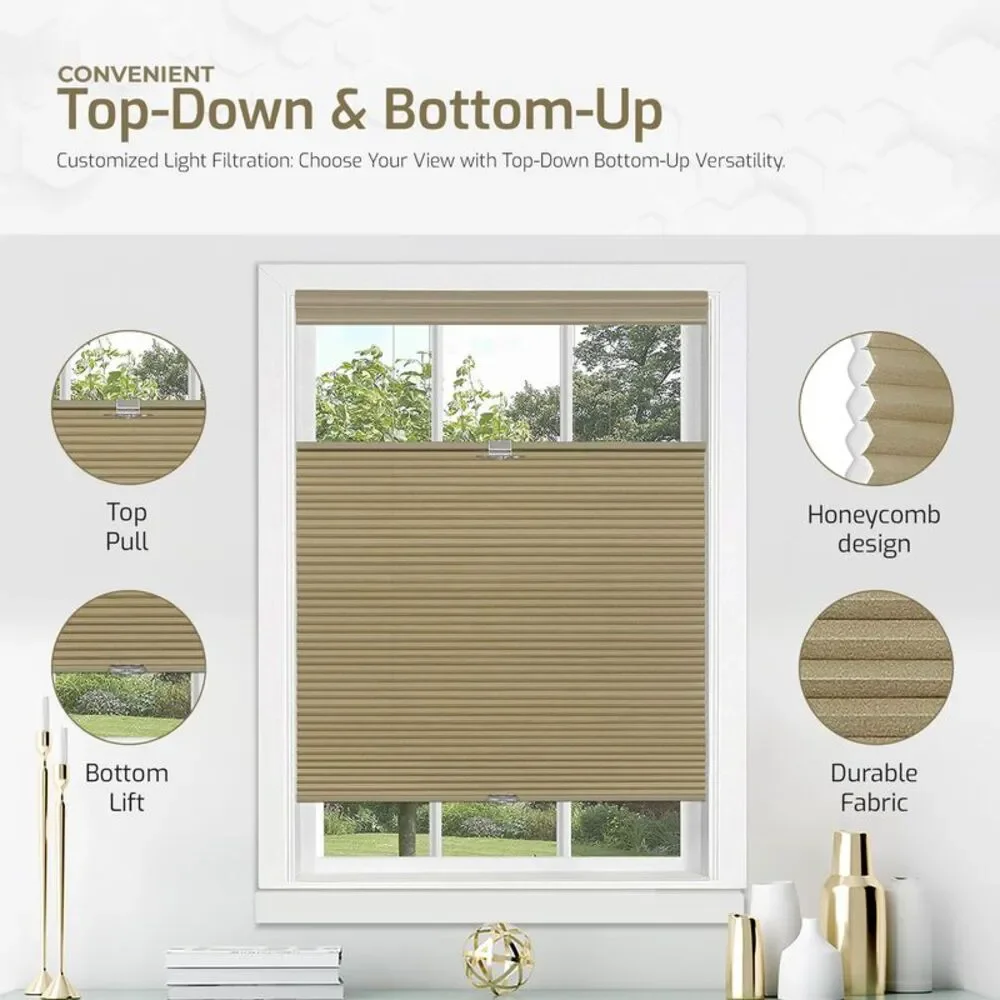 Cordless Window Blinds Cellular Top-Down Bottom-Up Honeycomb Pleated 3/8